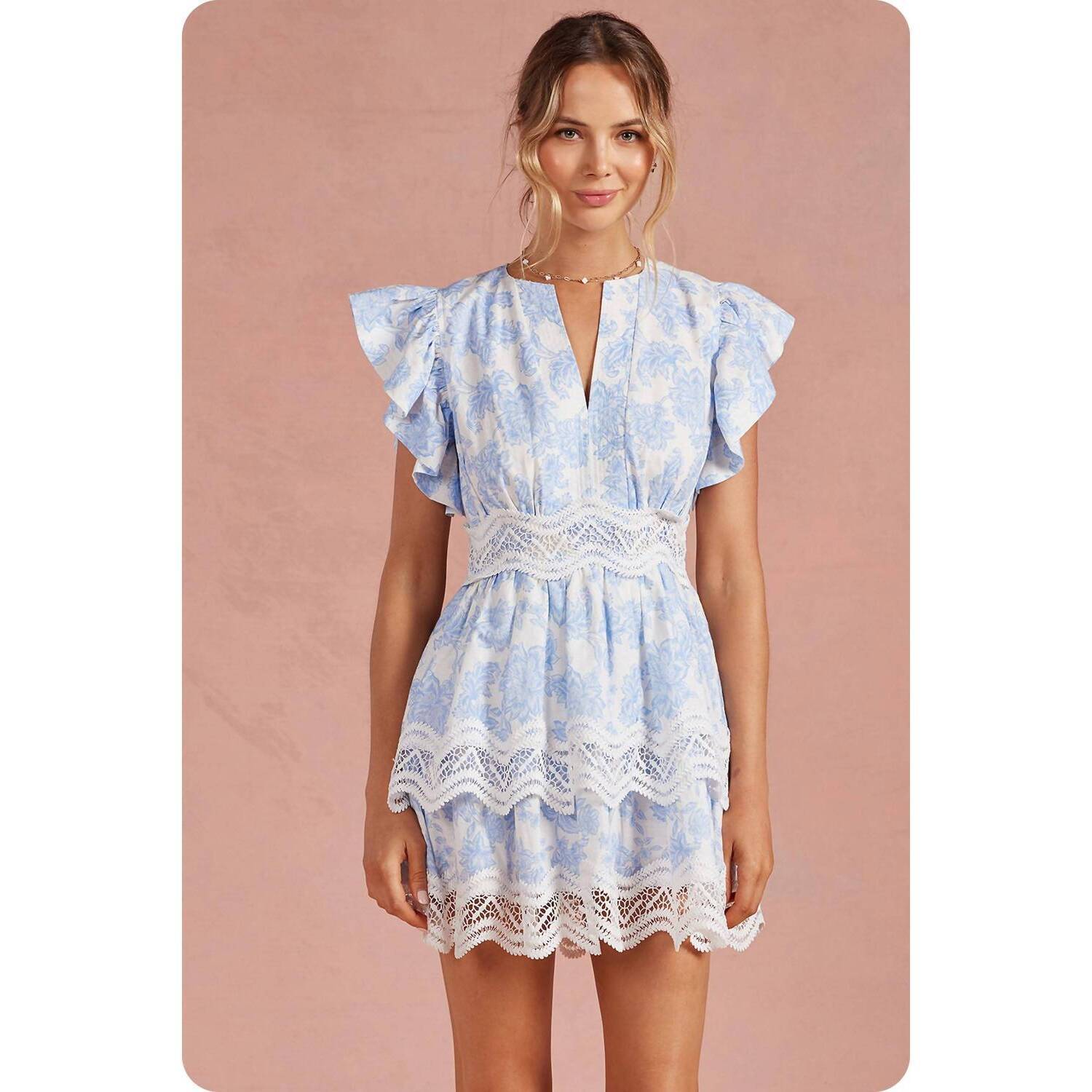 New Strut & Bolt Botanical Garden Crochet Lace Dress In Something Blue